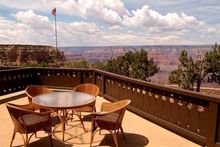 Travelers enjoy the view from the South Rim of Grand Canyon National Park.