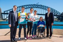 (L-R): Wayne Larden (Race Director), Abdella Tagharafet (Morocco), Michelle Bridges (Blackmores Head Coach), Karolina Jarzynska 