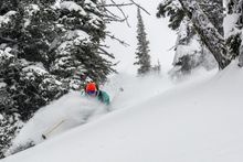 Skier Jonathan Hadley in the powder snow