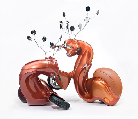 Patricia Piccinini, The stags 2009, fibreglass, automotive paint, plastic, stainless steel, leather, rubber tyres, National Gall