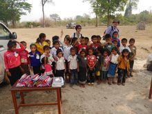 Paul Hodda with children in Xaybuathong, Laos