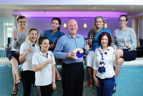 Nigel Carpenter, Proprietor of St Michael's Hotel & Spa, and the Spa Team celebrating winning 'Best Spa in Cornwall' at the Corn