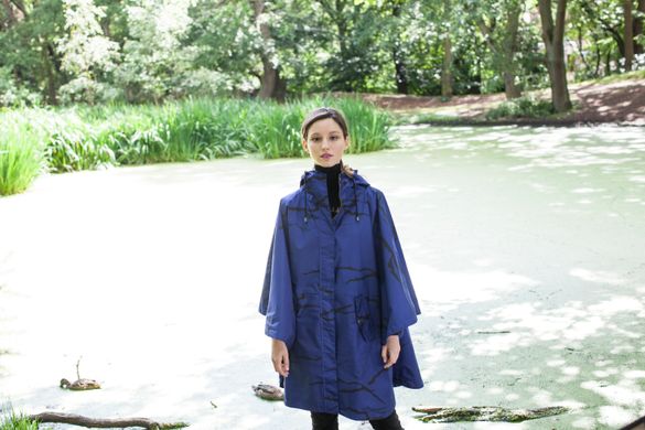 Blue floral print zip-front poncho. £160 + P+P