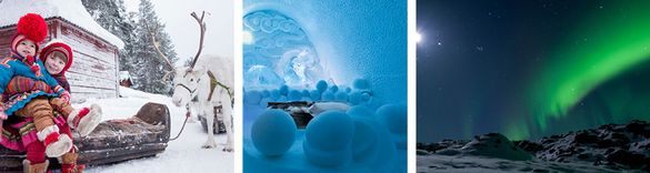 L to r: Jokkmokk Winter Market; Icehotel; Northern Lights