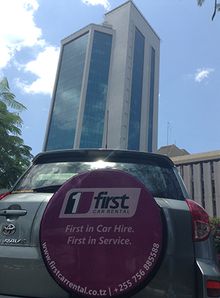 First Car Rental vehicles parked outside one of the new Tanzania branches, which is located inside the five-star Hyatt Regency H
