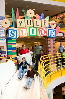 Riding the 47 foot long Yule Slide