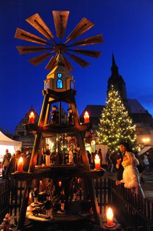 Wooden Christmas pyramid at Christmas market Naumburg