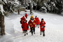 Father Christmas and his elves, Les Gets, French Alps