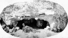Penguin Island caves used as sleeping quaters in the 1920's 