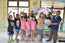 Donation moment at Bang Lamung Home for Boys, led by Hilton Pattaya’s Director of HR, Montree Sattham (right)