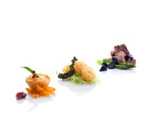 A trio of appetizers on the festive dinner set menu as interpreted by the Chinese master Chef Kwong