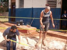 Volunteers set latrine foundations in Jamaica