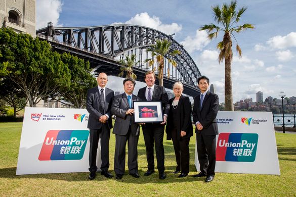 L-R UnionPay International Product Director, Shaun Ghaidan; UnionPay International CEO, Cai Jianbo; NSW Deputy Premier and Minis