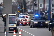 Santa in traffic on the way to The Children's Museum