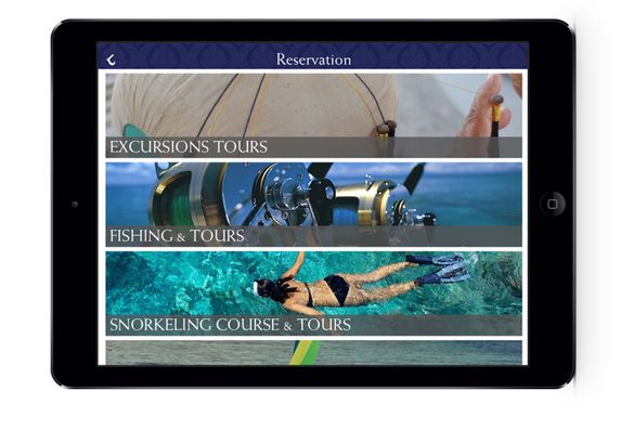 Dive center menu on the mobile apps