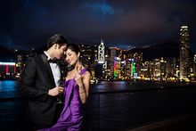 InterContinental Hong Kong - Wedding Couple with Evening Harbourviews from the Terrace Suite