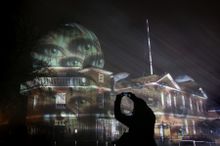 A light installation, created by Swiss light artist Gerry Hofstetter, is projected onto the Royal Observatory in Greenwich, Lond
