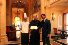 From left to right: Dusit Thani Dubai’s Italian Chef Carmelo Rosselli and Executive Chef Antonello Manca with Mr. Urbano Nannell