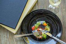 Clovelly1.  Hendrick's cured Hervey Bay scallops, cucumber, heirloom tomato, sesame