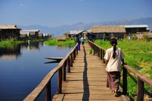 Inle Lake Village with Shan Mountains Behind