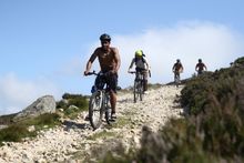 Cyclists testing the Sandstone Way, Northumberland