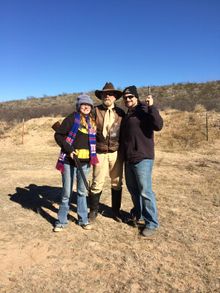 Learning to shoot 'em up with Arizona Bill, Tombstone Monument Ranch, Arizona
