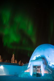 Northern Lights over Icehotel in Swedish Lapland