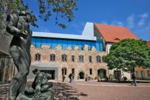 Combining old and new - courtyard of Moritzburg art museum in Halle