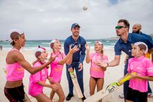 (L-R) Fred Felix, Imogen Brown, Bellamy Brown, Captain AB de Villiers, Lola Annear, Dale Steyn, Hashim Amla and Campbell Porteus