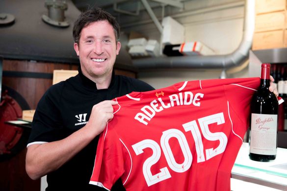 Robbie Fowler holding Adelaide 2015 shirt