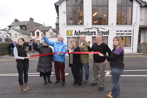 Sir Chris Bonington joint by KE office staff, Angela Locke, the mayor of Keswick and KE Directors Glenn Rowley and Tim Greening