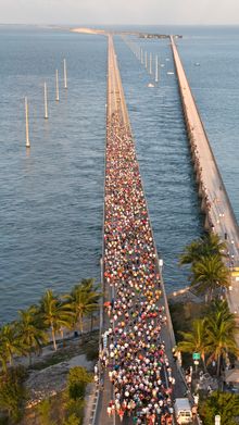 A field of 1,500 runners begin the Seven Mile Bridge Run Saturday, April 9, 2011, in Marathon, Fla. The annual footrace over the