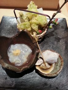 Baby conger eel, whelk tempura yakinoto(Isana)