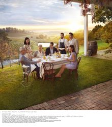 Friends dining in the vineyards at Bistro Molines, Hunter Valley