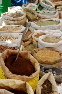 Grains and spices at the Moroccan souk