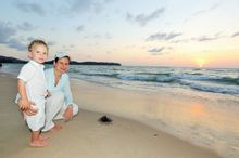 young sea turtles follow the ocean’s call at sunset