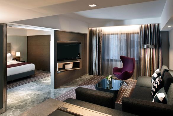 Stylish and contemporary rooms and suites are fitted with premium materials and designer furniture including Arne Jacobsen Egg C