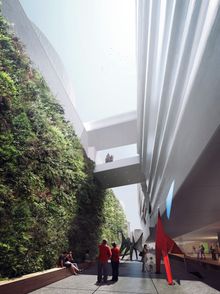 Sculpture terrace extending from Howard to Minna Streets will be framed on one side by a vibrant vertical garden; rendering: MIR