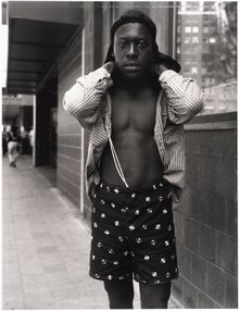 Dawoud Bey, A Young Man in a Bandana and Swimming Trunks, Rochester, New York, 1989; gelatin silver print; 24 x 19 1/2 in. (60.9