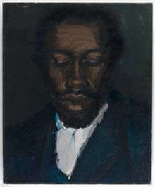 Lynette Yiadom-Boakye, Sapphires Under Cotton, 2013; oil on canvas; 21 5/8 x 17 11/16 in. (54.86 x 44.96 cm); Collection SFMOMA,