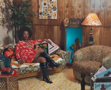 Mickalene Thomas, Sista Sista Lady Blue, 2007; chromogenic print; 40 3/8 x 48 1/2 in. (102.55 x 123.19 cm); Collection SFMOMA, g