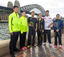 Chen Long, Li Xuerui, Lin Dan, Gronya Somerville, Jan O. Jorgensen & Saina Nehwal in Sydney for Australian Badminton Open