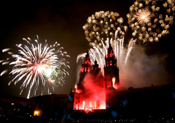 St James fireworks in Santiago cathedral, Santiago de Compostela