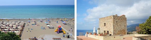 Tuscany's Blue Flag beaches: La Finestre at Bella Vista overlooks the beach at Castagneto Carducci, Livorno (left); Torre Delle 