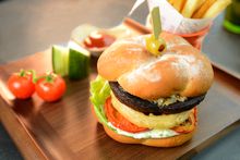 Lobby Lounge Gourmet Burgers - Go Green Burger with Portabello Burgers