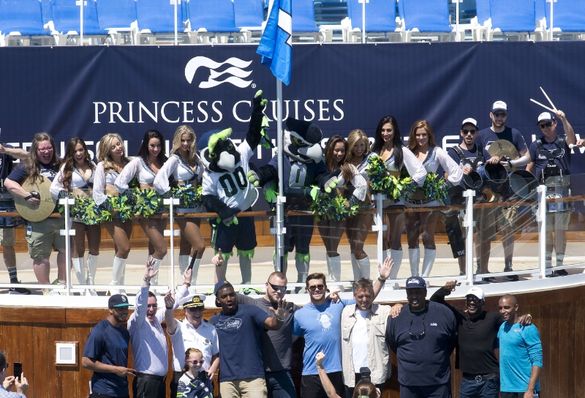 Seattle Seahawks players and alumni were joined by the SeaGals and Blue Thunder to fire-up fans before Princess Cruises 