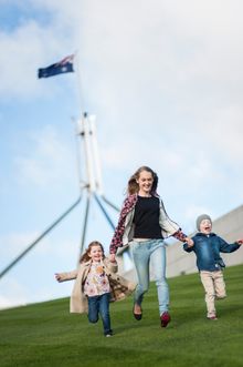 Take the family to the house on the hill and see the biggest Aussie flag. Ride Parliament House's lift to the grassy roof top an