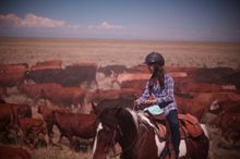 teen on cattle drive, Zapata Cattle & Bison Working Ranch, Colorado