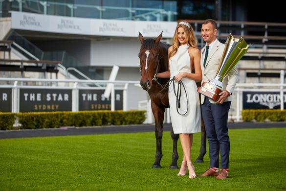 Qantas Wallaby, Quade Cooper and his partner, Laura Dundovic at Royal Randwick ahead of the Bledisloe Cup Festival Race Day