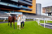 Qantas Wallaby, Quade Cooper and his partner, Laura Dundovic at Royal Randwick ahead of the Bledisloe Cup Festival Race Day